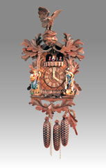 Traditional Cuckoo clock, Art.166_8_RM Walnut with Eagle on top,  and statue - Cuckoo melody with gong hour on coil gong and carillon with dancer
